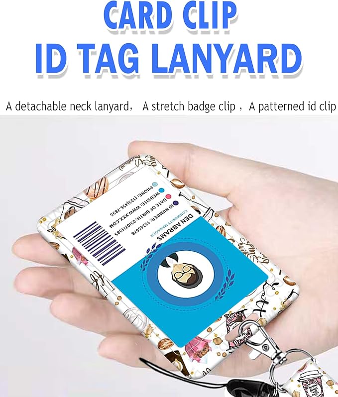 BLOCIT ID Badge Holder with Lanyard and Retractable Badge Reel Clip, Cute Card Name Tag Lanyard Vertical ID Protector Bage Clips for Nurse Doctor Teacher Student（I Love Coffee）
