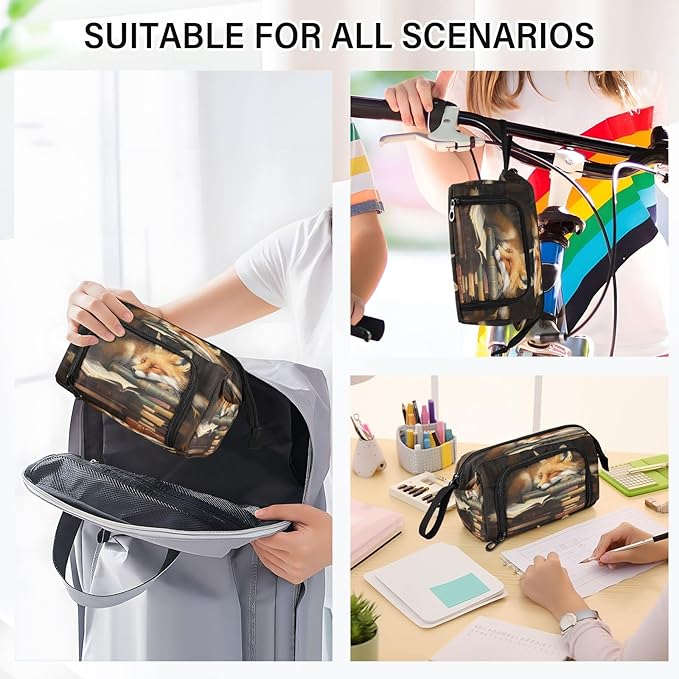 Fox Cartoon Pencil Case Pouch Big Capacity Pencil Bag Box Organizer Pen Case with Handle Stationery Organizer for Girls Boys Women Kids Adults School
