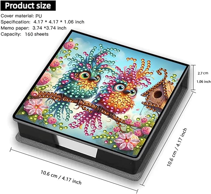 Bird Diamond Painting Note Box Memo Pad Holder, Diamond Art Sticky Notes Organizer for Desk, Aesthetic Stationery Storage Case for Office,School Supplies (Bird)