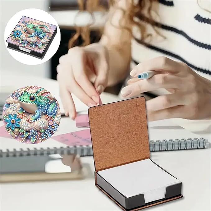 Frog Diamond Painting Note Box Memo Pad Holder,Animal Diamond Art Sticky Notes Organizer for Desk, Aesthetic Stationery Storage Case for Office,School Supplies (Frog)