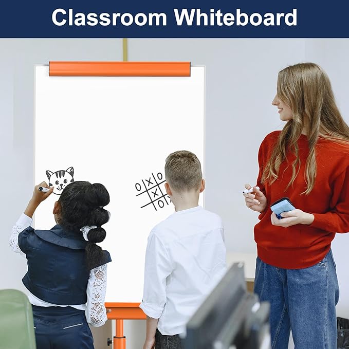 TSJ OFFICE Mobile Whiteboard Magnetic - 40 x 26 Inches Dry Erase Board on Wheel with Stand Flipchart Easel Height Adjustable,Orange