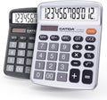 CATIGA Desktop Calculator (2 Pack) 12 Digit with Large LCD Display and Sensitive Button, Solar and Battery Dual Power, Standard Function for Office, Home, School, CD-2786 (Black/Silver)