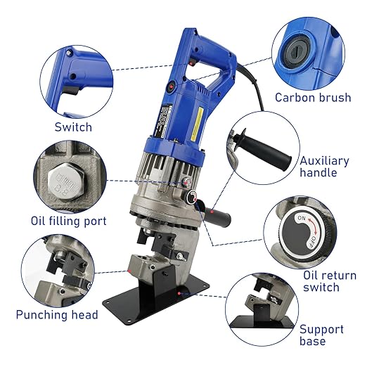 1300W Electric Hydraulic Hole Puncher, 110V Hydraulic Press Punching Tool, Metal Electric Punching Machine with Die Φ1/4" 3/8" 1/2" 11/16" 4/5", for Steel, Aluminum, Copper