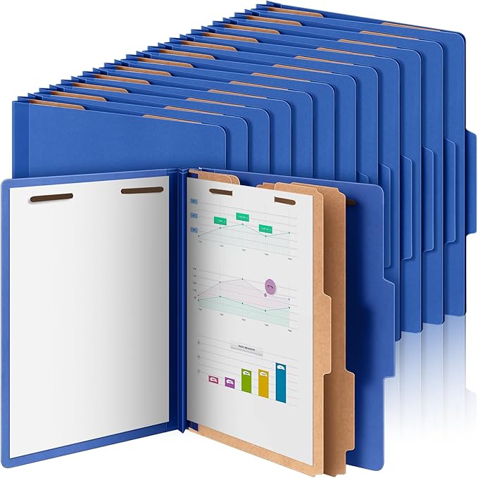 Skyygemm 24 Pcs Classification Folders Letter Size Bulk - 2 Dividers Pressboard File Folder with 3.5 Inch Expansion, 2 Prongs Fastener, Heavy Duty Office File Organizer for Teacher Medical (Dark Blue)
