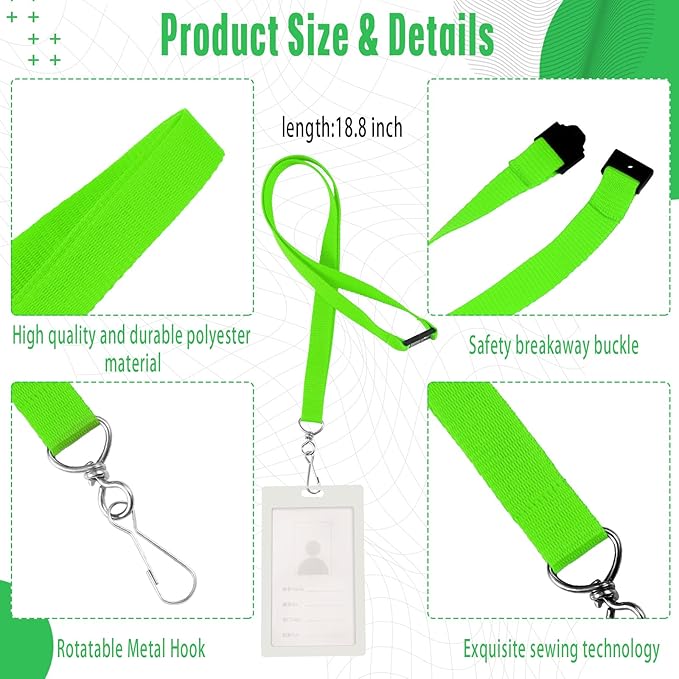 Patelai 120 Pcs Breakaway Lanyards with J Hook Bulk Flat for ID Badges Neck Badge Lanyards Card Nametag Holder Neck Straps (Fluorescent Green)