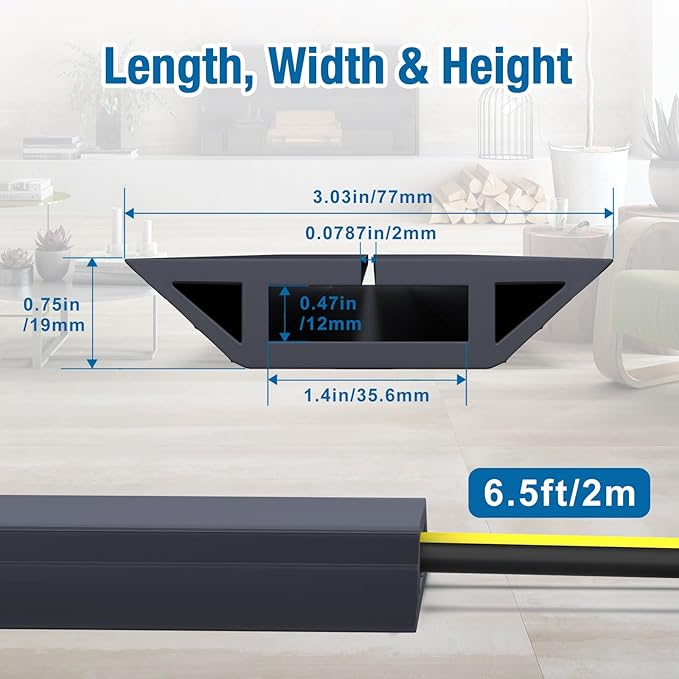 Eapele Floor Cord Cover 6.5ft Cord Covers for Wires on Floor, Heavy Duty Extension Cord Cover, Rubber Floor Cable Cover, Prevent Trip Hazard for Sidewalk Home Office Outdoor or Indoor Settings (Grey)