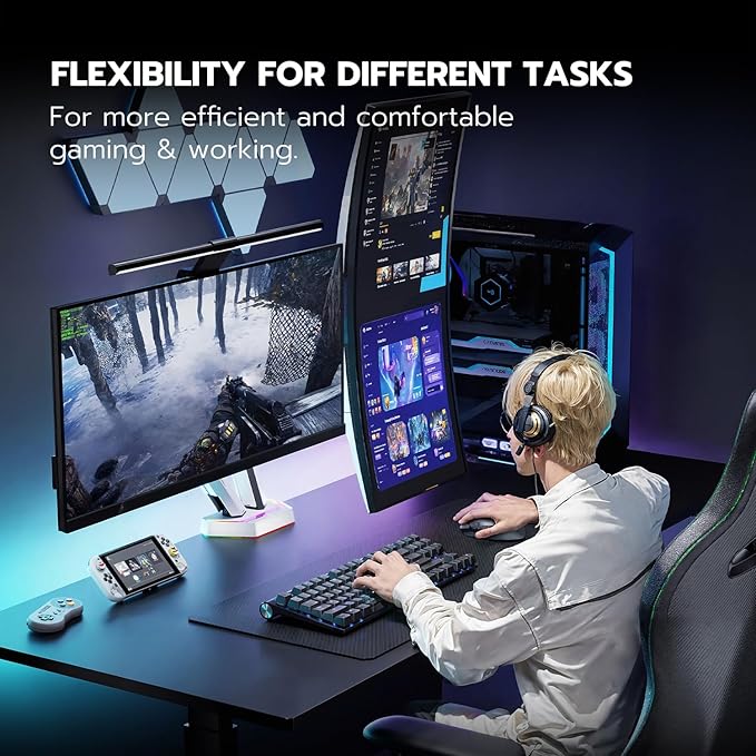 ARES WING RGB Dual Monitor Arm for 17-38" Ultrawide Screens, Holds 35.2lbs, Heavy Duty Dual Monitor Stand for Desk, Adjustable Double Monitor Mount with Clamp & Grommet Base, 75/100 VESA Mount, White