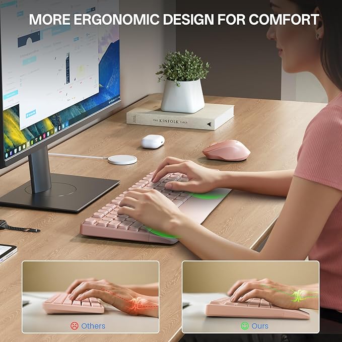 PHILIPS Wireless Keyboard and Mouse Combo-Ergonomic Keyboard and Mouse Wireless Combo with Silent Design,Plug n' Play,Sleep Mode and 2.4GHz Keyboard for Mac, Windows, Laptop-Pink