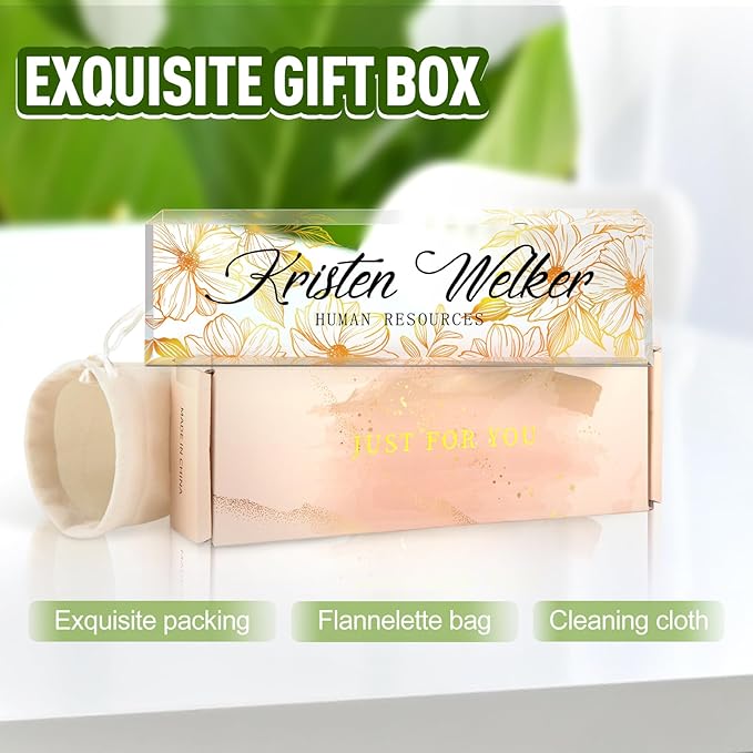 Name Plate for Desk, Desk Name Plate Personalized, Office Decor for Women Men, Acrylic Desktop Accessories, Office Appreciation Gifts for Boss Social Workers Nurse Teacher Employee (White/Gold)