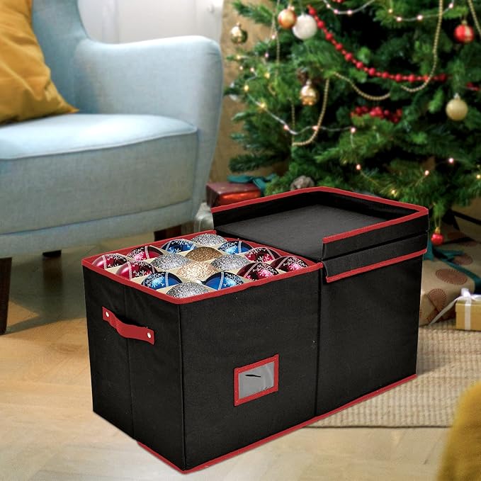 Holiday Cheer Premium Christmas Ornament Storage with 8 Tray – Christmas Storage Container with Dividers Perfect for Holiday Decorations– Fits 128 Holiday Ornaments – Tear-Proof Fabric