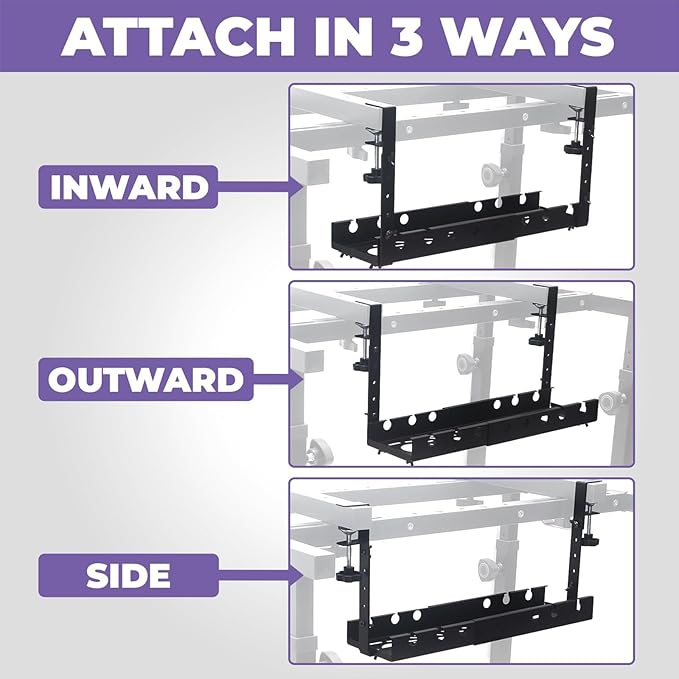 Cable Management, Retractable Under Desk Cable Organizers, Shelf for Efficient Wire Management, Space Saving Wire Collection Rack, No Drilling,Metal Cord Organizer with Clamp for Standing Desk