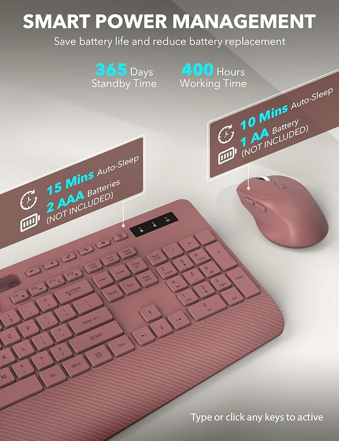 Wireless Keyboard and Mouse Combo - Full-Sized Ergonomic Keyboard with Wrist Rest, Phone Holder, Sleep Mode, Silent 2.4GHz Cordless Keyboard Mouse Combo for Computer, Laptop, PC, Mac, Windows -Trueque