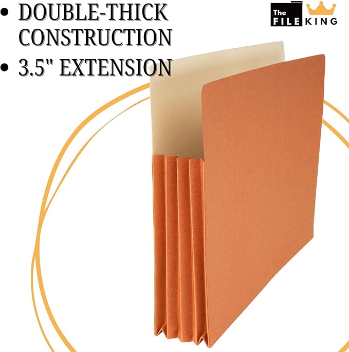 The File King Expanding Accordion File Folder | Letter Size | Box of 50 Redropes | 3.5” Expansion | Store and Organize Papers | Keep Records in One Place | Save Time Searching