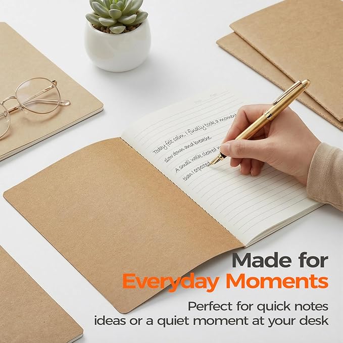 Foliom 24 Pack Kraft Notebooks Bulk A5, 60 Pages Lined Ruled Journals, 8.3x5.5 Inches, Natural Kraft Cover Composition Notebooks for School Office Students Artists