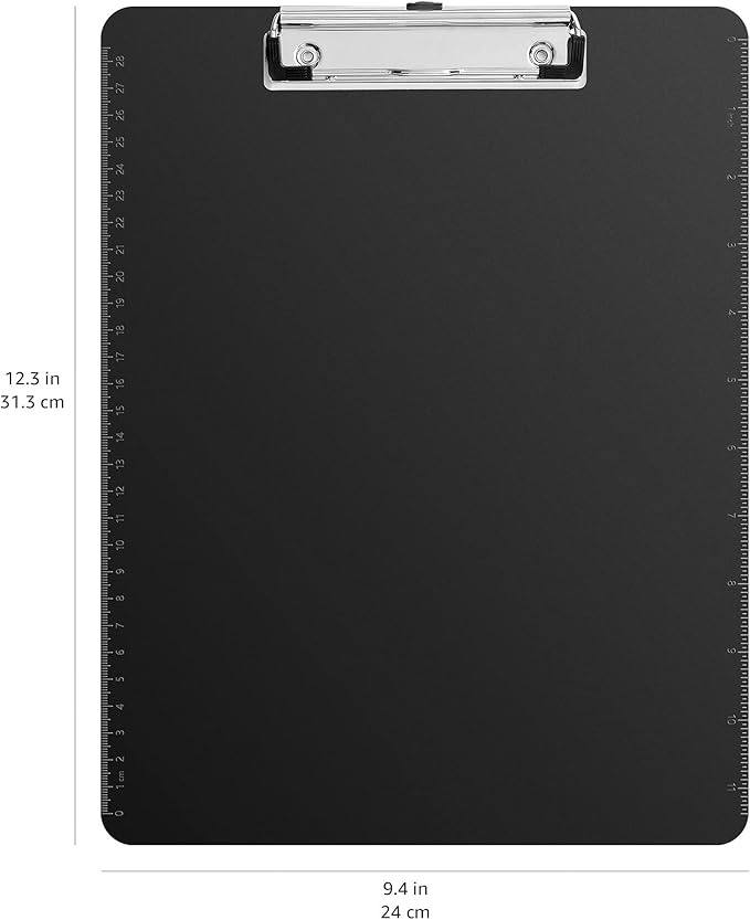 Amazon Basics Plastic Clipboards, Low Profile Clip, Clipboard for Classrooms, Office, Restaurants, Doctor Offices, 2-Pack, Black