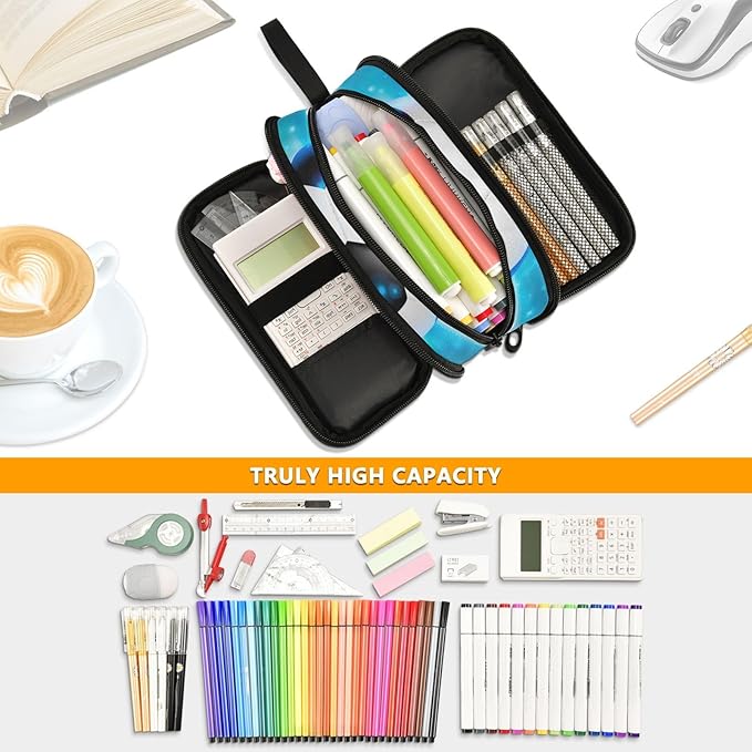 Custom Soccer Ball on Field Pencil Case Box Boys Girls Personalized Name Large Pencil Pouch Stationery Pen Bag Organizer for Kids Adults School Office