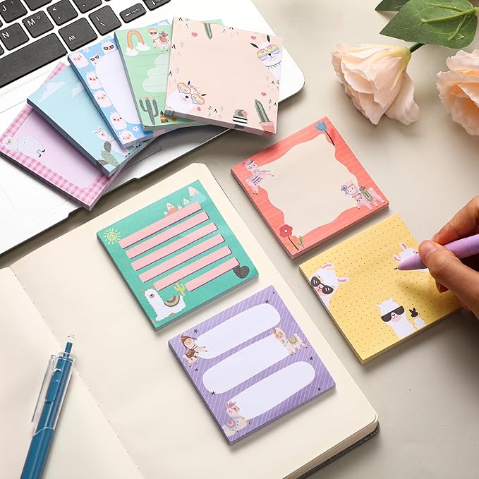 9 Pads Llama Sticky Notes Cartoon Self Stick Notepads 3x3 Inches Notes Adhesive Memo Pad Office Decor Gifts for Students School Teacher Office Meeting