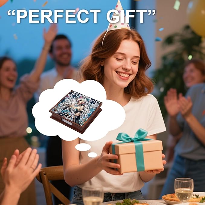 Wooden DIY Fairy Beauty Diamond Art Notecard Box – DIY Gem Art Sticky Note Holder for Adults 160 Sheets Memo Pad Storage