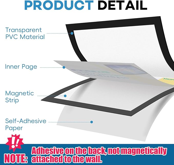 YixangDD 50 Pack Magnetic Sign Holder 8.5 x 11, Self-Adhesive Magnetic Wall Mount Sign Holder, Document Holder for Wall Window Office Poster Store