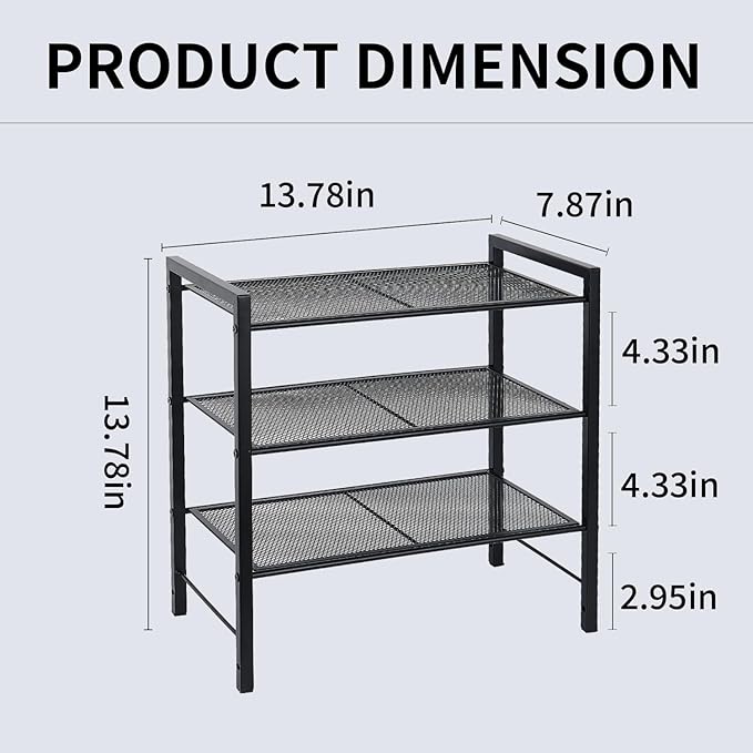 Desktop Shelf Organizer, 3-Tier Office Storage Rack, Adjustable Metal Bookshelf for Top of Desk, Desk Organizer for Office, Home, Dorm and Small Spaces (Black)