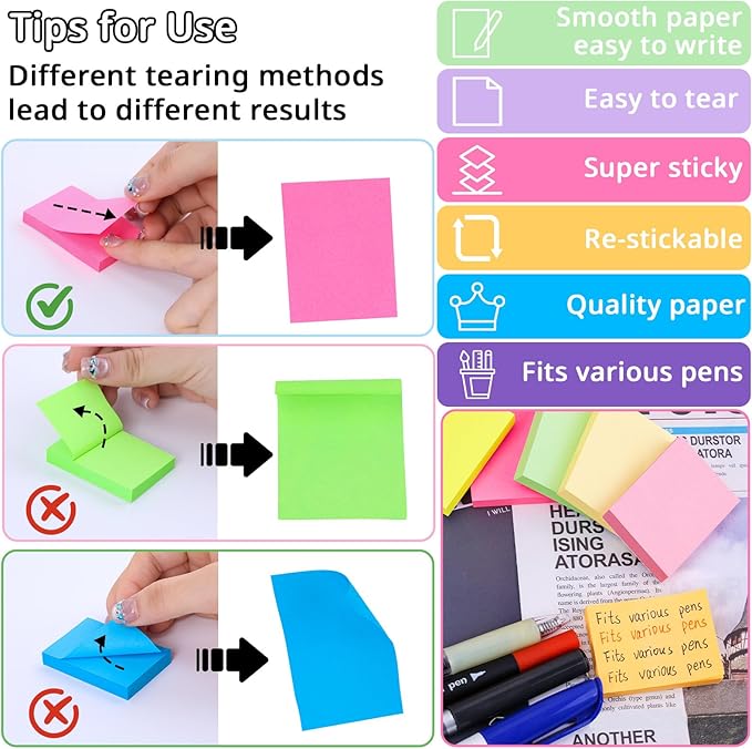 60 Pack Sticky Notes 1.5x2 in, Small Self Stick Note, 12 Color Mini Sticky Notes Pad Bulk, Assorted Bright Colors Paper Memo Pads for Office School Notebook Supplies, 75 Sheets/pad 4500 Sheets