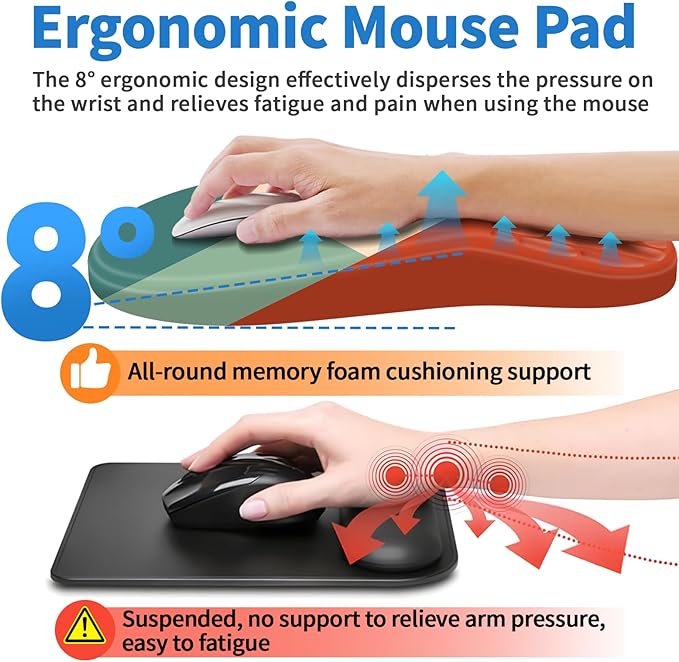 YIWEI Ergonomic Mouse Pad with Wrist Rest - Comfortable Office Mousepad with Memory Foam Wrist Support for Carpal Tunnel Relief, Mouse Pads with Non-Slip Base for Gaming and Home (Blocks)