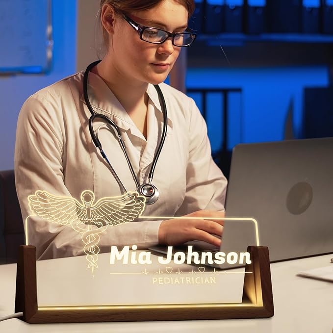 Desk Name Plate Personalized, Custom Office Light Up Name Plate for Doctor Nurse, Desk Decorations for Women Men Office, Employee Appreciation Gifts for Doctors Nurses Coworkers