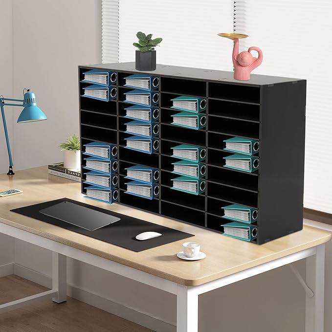 36 Slot Paper Organizer 36 Compartment Classroom Mailbox Adjustable Mail Sorter Desktop File Sorter, Paper Trays for Classroom, Office, Home (Black)