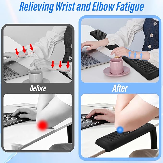 ELZO Desk Elbow Pads (2-Pack) L-Shaped Rest for Desk, Ergonomic Arm Rest Support, Memory Foam Desk Edge Cushion for Palm, Wrist & Forearm, Prevents Elbow & Wrist Strain