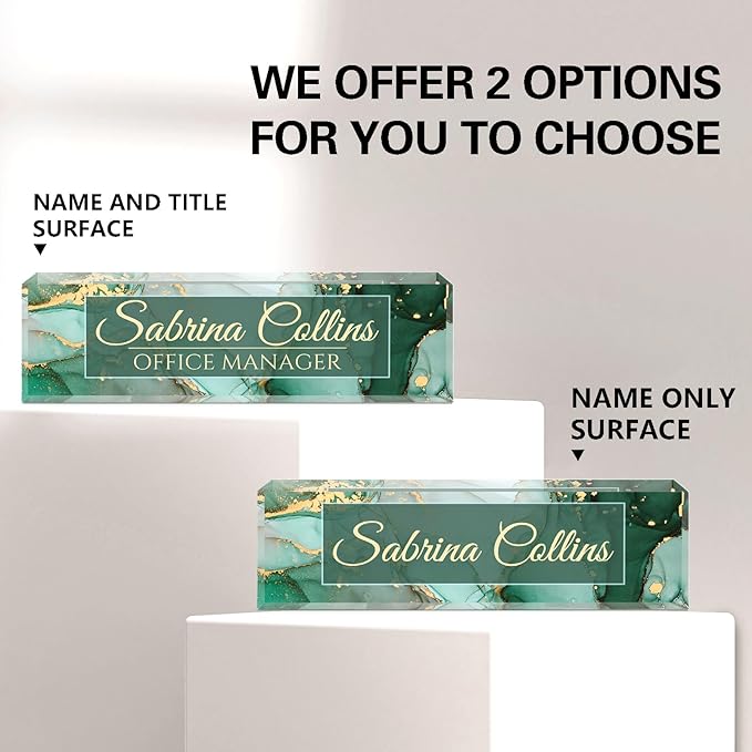 Name Plate for Desk, Desk Name Plate Personalized, Office Decor for Women Men, Acrylic Desktop Accessories, Office Gifts for Boss Nurse Teacher Coworker, Employee Appreciation Gift (Green Coast B)
