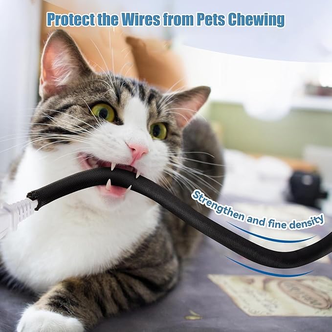 1/2 inch Cord Protectors from Pets No Chew, 10ft Wire Protector Cord Covers for Pets, Flexible Cable Sleeve Cord Management for TV/Computer/Electric Wires/Phone Charging Cables