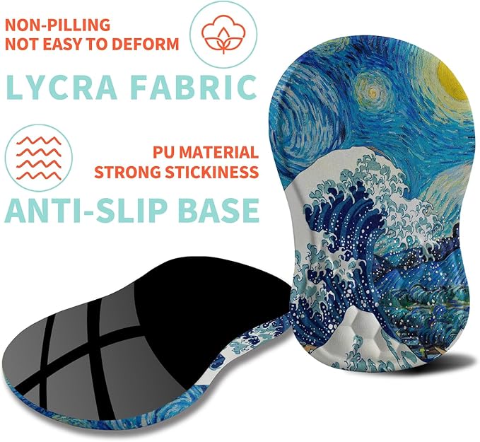 Ergonomic Mouse Pad Wrist Support with Memory Foam Massage Bulge, Carpal Tunnel Pain Relief Mousepad Wrist Rest for Mouse(12x8 inch,Wave Starry)