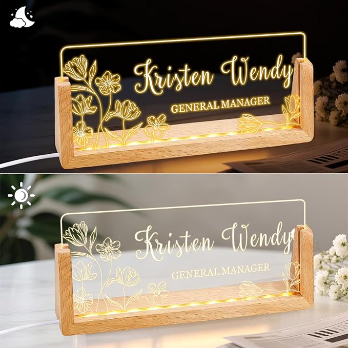 Ships Next Day, Custom Name Plate for Desk - Business Light Up Acrylic Desk Name Plate Personalized Elegant Office Gift for Boss Coworker Teacher Employee Appreciation Gift, Office Decor for Women Men