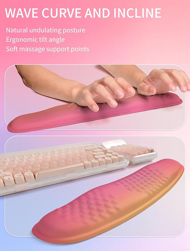 Hokafenle 2in1 Combination, Wave Keyboard Wrist Rest and Ergonomic Curvature Mouse Pad Wrist Support for Relieve Wrist Pain, Filled with Soft Cushion Memory Foam, Sunset Glow