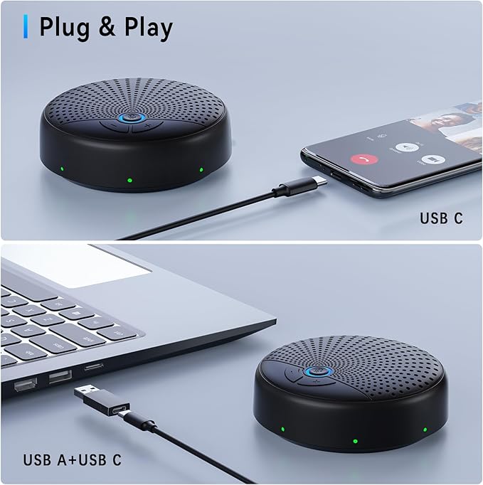 BALILA Conference Speaker and Microphone, 10 AI Mics 360° Voice Pick Up & Noise Reduction, USB Speakerphone for 10-15 People Conference Room, Compatible with Multi-Leading Platforms, Zoom, MS Team