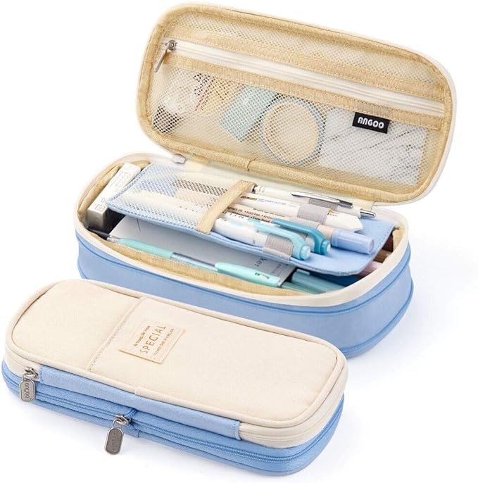 EASTHILL Big Capacity Pencil Pen Case Office College School Large Storage High Capacity Bag Pouch Holder Box Organizer Light Blue