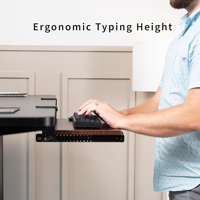 VIVO Small Keyboard Tray, Under Desk Pull Out with Extra Sturdy C Clamp Mount System, 20 (26 Including Clamps) x 11 inch Slide-Out Platform Drawer, Dark Walnut Top, Black Frame, MOUNT-KB05ES-D