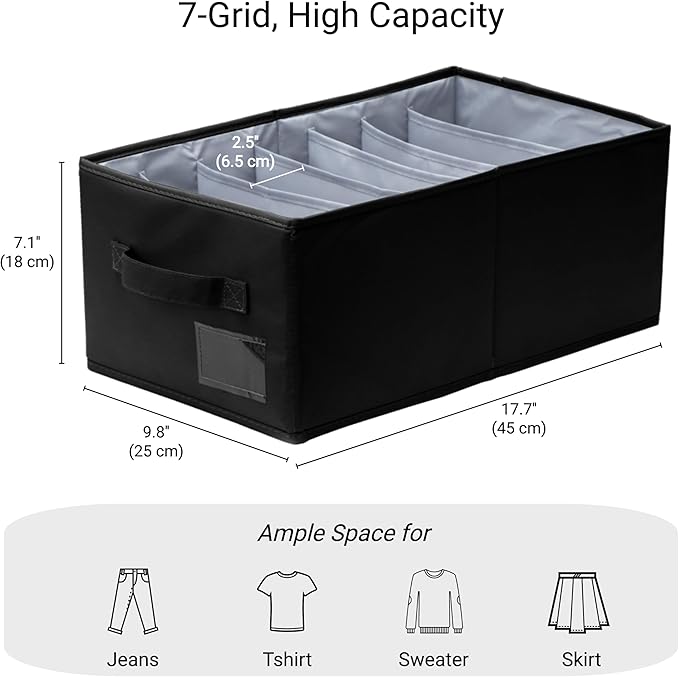 2 Pack Large Wardrobe Closet Organizer - Drawer Organizer Clothes, Efficient Sweatshirt Organizer for Closet, Versatile Closet Organizers and Storage (Black, 17.7" L x 9.8" W x 7.1" H)