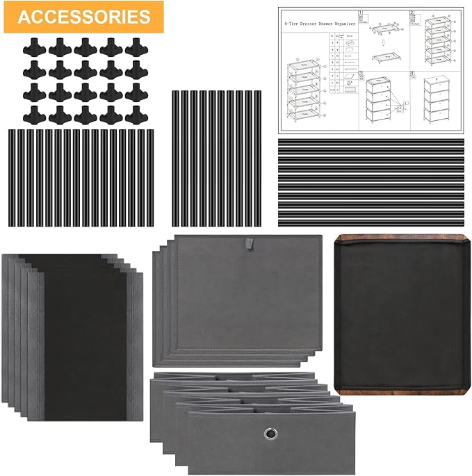 HAITRAL Drawer Clothes Organizer, Fabric Storage Chest - 4 Drawers Storage Organizer Unit for Closet, Easy Assembly Closet Dresser for Dorm, Bedroom, Hallway, Storage Bins (Gray)