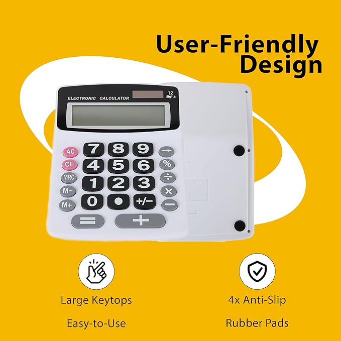 Lily' Home Jumbo 12 Digit with Solar Power, Large LCD Display - Desktop Calculator, Dual Power, Large Button Design, Battery Operation, Easy-to-Read Tilted, for Home, Office, School, Class & Business