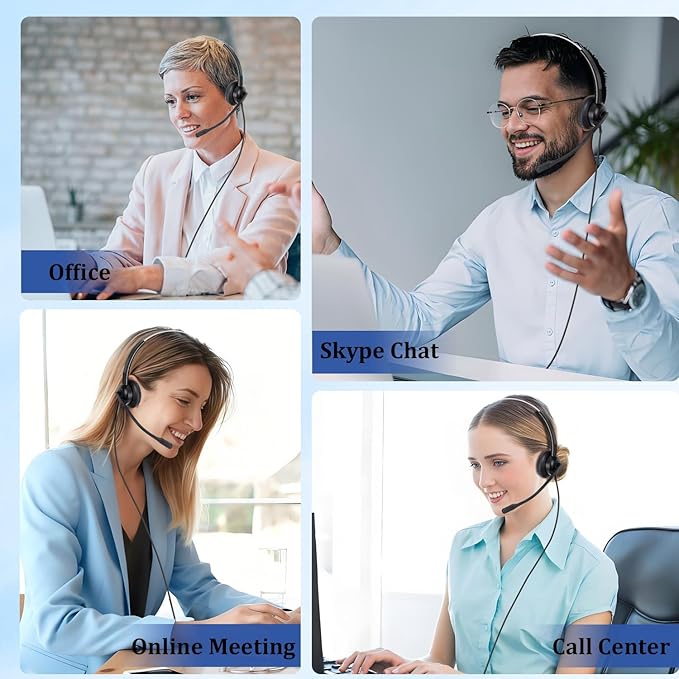 Xintronics USB Headset with Mic, Wired Computer Headphones with Microphone Noise Cancelling & in-line Controls for PC Mac Laptop Work from Home Call Center Skype Webinar