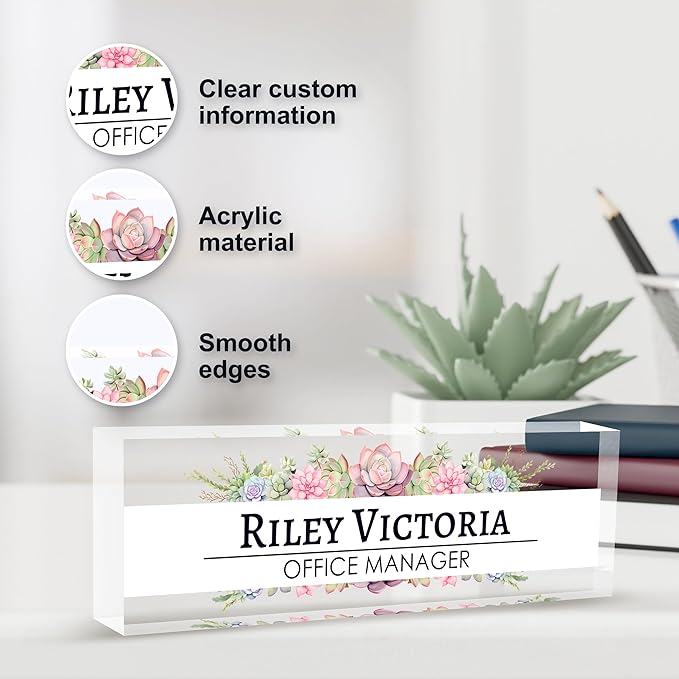 Personalized Name Plate for Desk, Custom Desk Name Plate, Acrylic Name Plate Office Desk Accessories, Personalized Office Gifts for Coworkers Teachers, Employee Appreciation Gifts (A-Victoria)