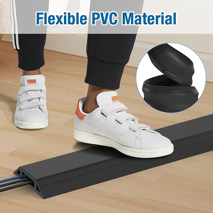 Eapele 10 ft Floor Cord Cover Heavy Duty Cable Protector, Easy to Unroll, Prevent Trip Hazard for Home Office or Outdoor Settings (Black)