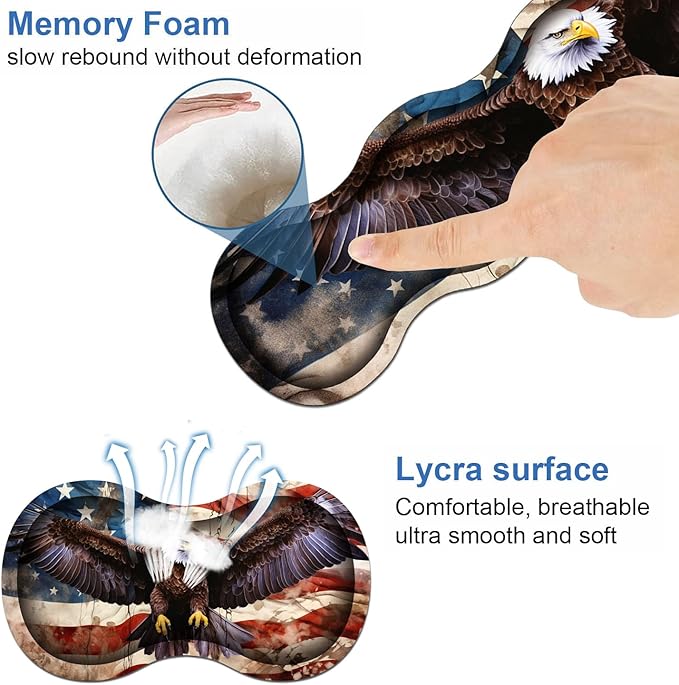 Ergonomic Keyboard Wrist Rest & Mouse Pad Wrist Rest Set,Large XXL Gaming Desk Mat 31.5"x 11.8" with Memory Foam,Easy Typing Pain Relief for Office & Home,Vintage USA Flag American Patriotic Eagle