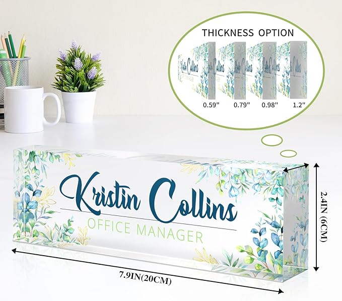 Custom Name Plate for Desk, Personalized Desk Name Plate on Clear Acrylic Glass, Appreciation Gifts for Teacher Employee Boss Coworkers Nurse, Office Desk Accessories for Women Men (Chartreuse)