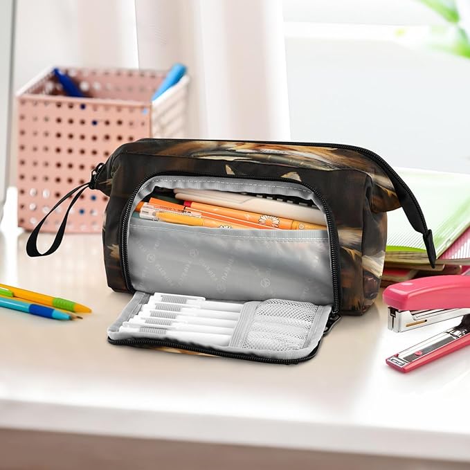 Fox Cartoon Pencil Case Pouch Big Capacity Pencil Bag Box Organizer Pen Case with Handle Stationery Organizer for Girls Boys Women Kids Adults School