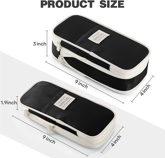 Large Capacity Pencil Case with Zipper, Aesthetic Pencil Pouch, Portable Stationery Organizer Bag for Teen and Adults, Big Pencil Bag for College, Office, Travel - Black