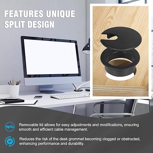 1-3/8" Black Desk Grommet, JTemgle Plastic Cable Hole Cover Computer Table Cord Wire Organizer Caps Desktop Cord Management for Home Office TV Stands Tabletops, 5 Pieces