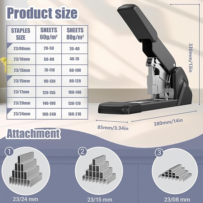 Labor-Saving Heavy Duty Stapler,240 Sheets High Capacity, Large Office Staplers,Large Industrial Stapler,3000 Staples Included,Easy to Bind.