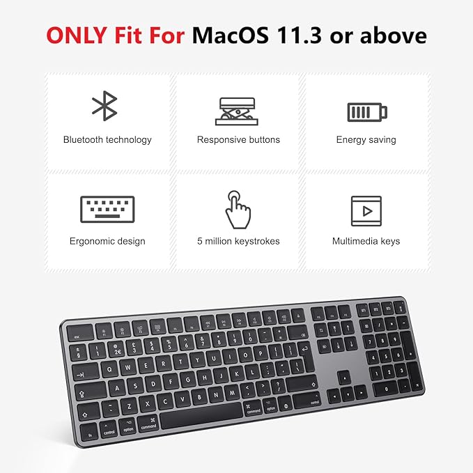 OMOTON Bluetooth Keyboard Compatible with Mac ONLY, with Numeric Keypad, Rechargeable Wireless Keyboard Compatible with MacBook Pro/Air, iMac, Mac mini/Pro